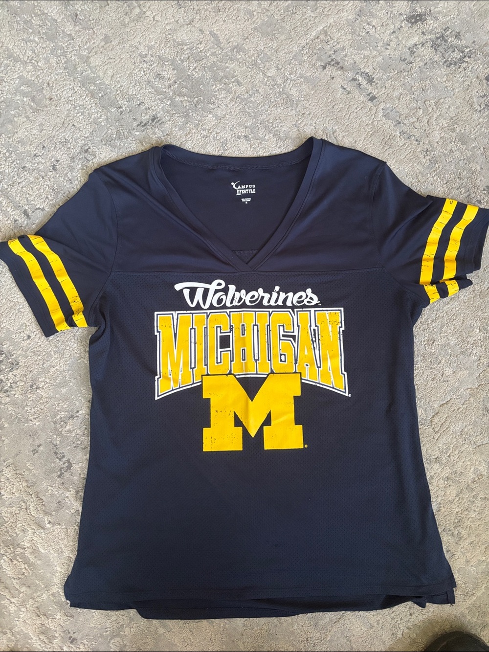 University of Michigan Wolverines Navy V‑Neck Jersey Tee with Yellow Graphics